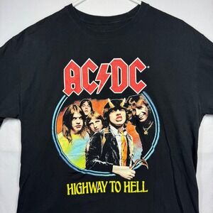 AC/DC Highway To Hell Band Tee Graphic Print Short Sleeve T-Shirt Sz Large